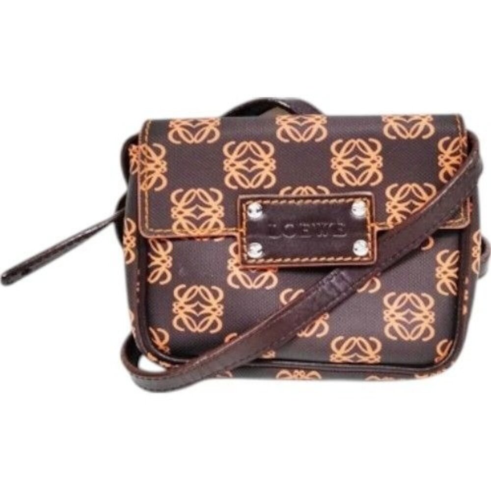 (L3) Authentic Loewe Crossbody Bag Brown PVC Luxury Vintage Designer Handbag